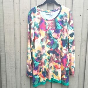 LOGO by Lori Goldstein Abstract Watercolor Tunic Top